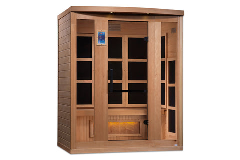 Golden Designs "Hotel" 3-Person Near-Zero EMF FAR Infrared Sauna w/ Himalayan Salt Bar