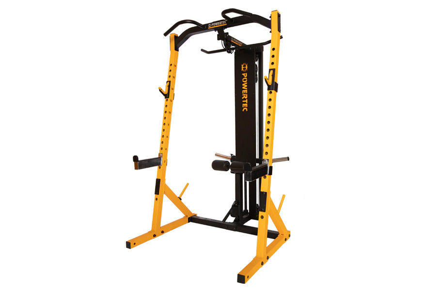 Powertec half rack with lat tower clearance