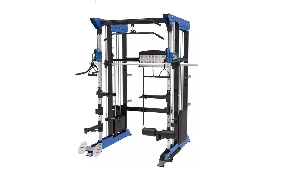 Cable machine with squat shop rack