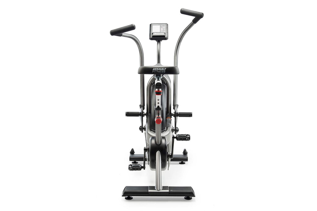 Assault Elite Air Bike with dual curved handles, digital display console, and large flywheel on white background
