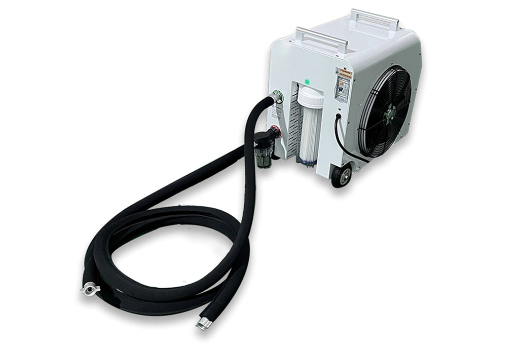 White and black portable cold therapy unit with black fan, control ...