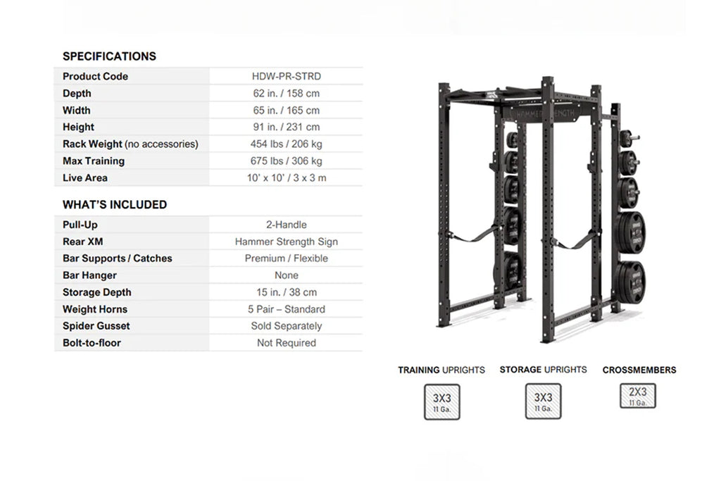 Black Hammer Strength power rack with weight storage pegs on right side ...