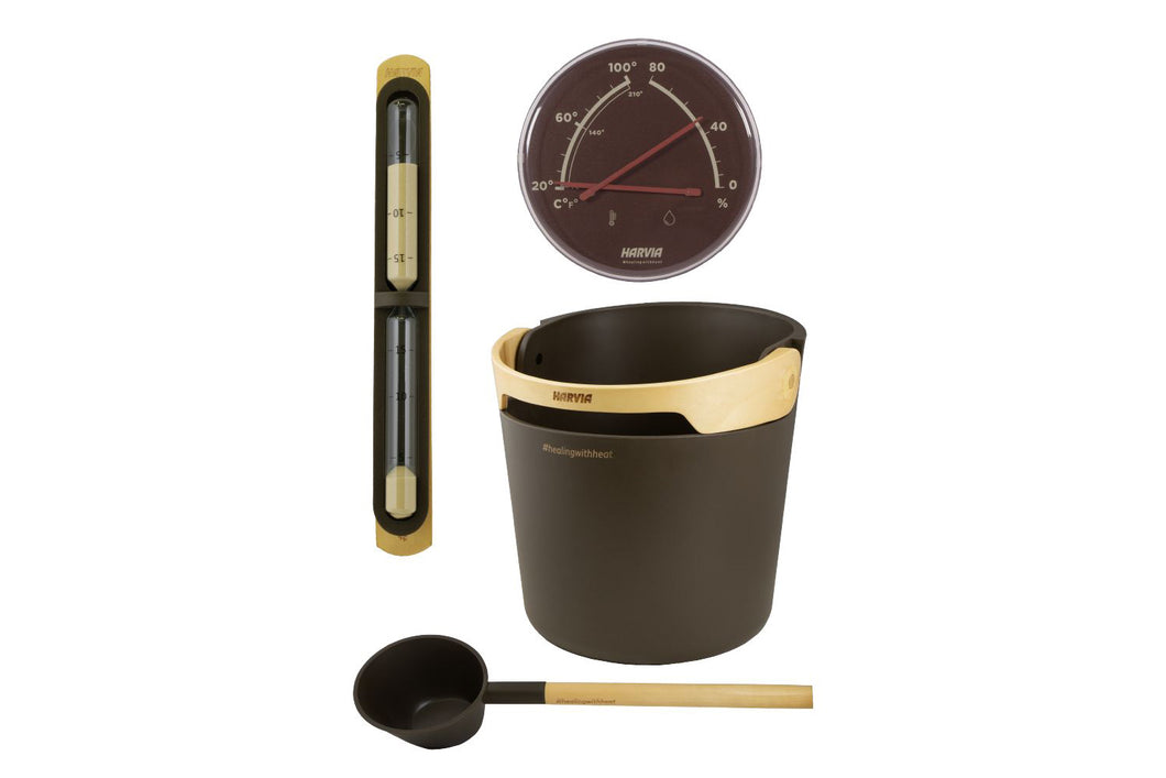 Harvia Helmi Sauna Pail & Ladle Set (Chocolate Brown)