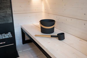 Harvia Sauna Pail w/Black Aluminum Ladle (Black Steel/Aluminum)