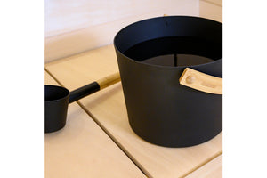 Harvia Sauna Pail w/Black Aluminum Ladle (Black Steel/Aluminum)