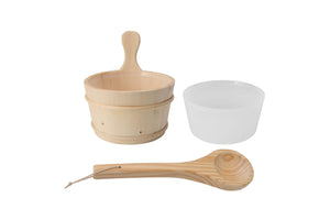 Harvia Wooden Sauna Pail & Ladle w/ Plastic Insert (3.5 Liter)