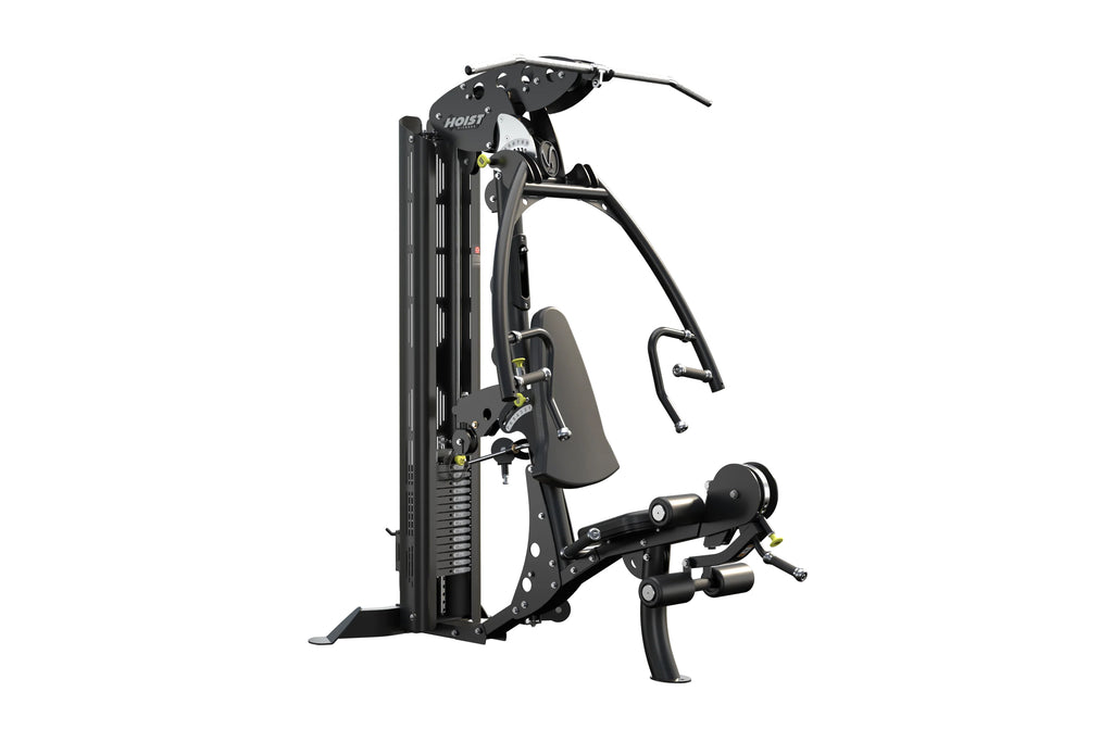 Hoist V1-Elite black multi-station home gym with cable machines and weight stack on white background