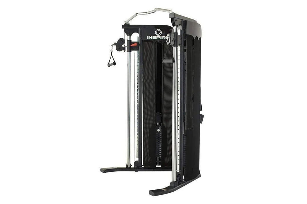 Inspire Fitness FT1 Functional Trainer with dual weight stacks, cable pulleys, and black frame on white background