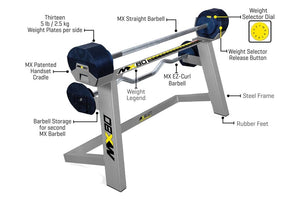 MX80 Rapid Change Adjustable Barbell / Curl Bar System (20lbs to 80lbs)