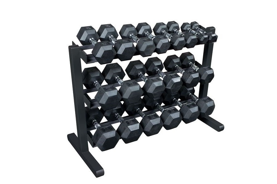 Warrior Rubber Hex Dumbbell Set w/ Rack (5-50lbs) (🍂 FALL CLEARANCE)