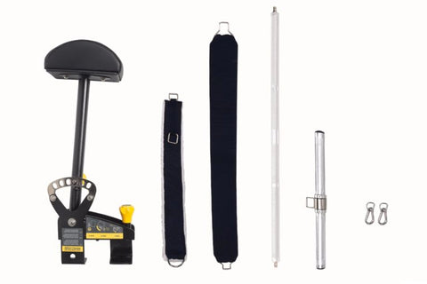 Hoist Mi5 functional training accessory kit components displayed flat lay including black seat, handles, foam padding, metal 