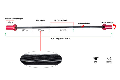 Warrior Mini Olympic Barbell - 4-foot, 5lb